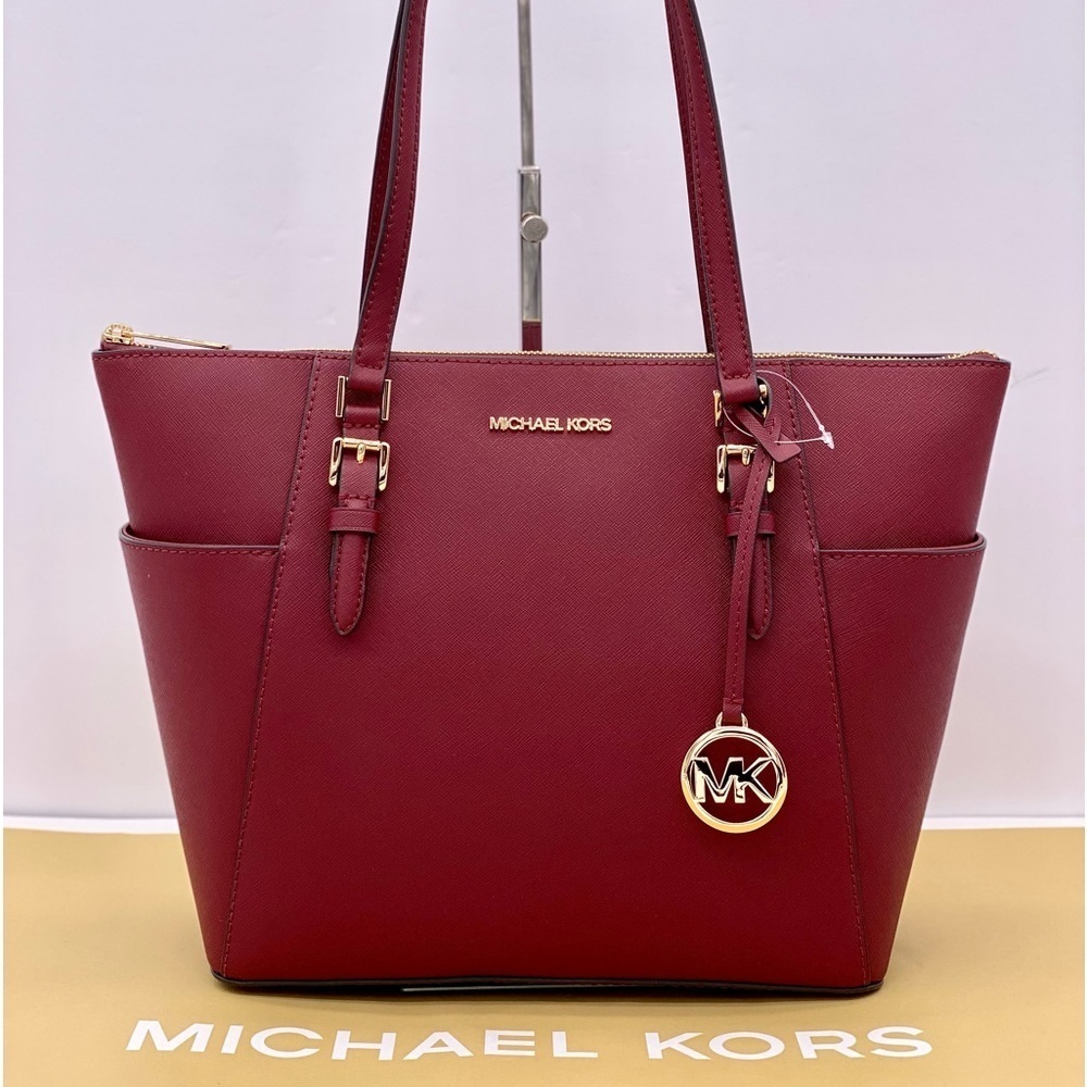 Michael Kors Large Charlotte Tote Shoulder Bag Dark Cherry - Picture 7 of 11